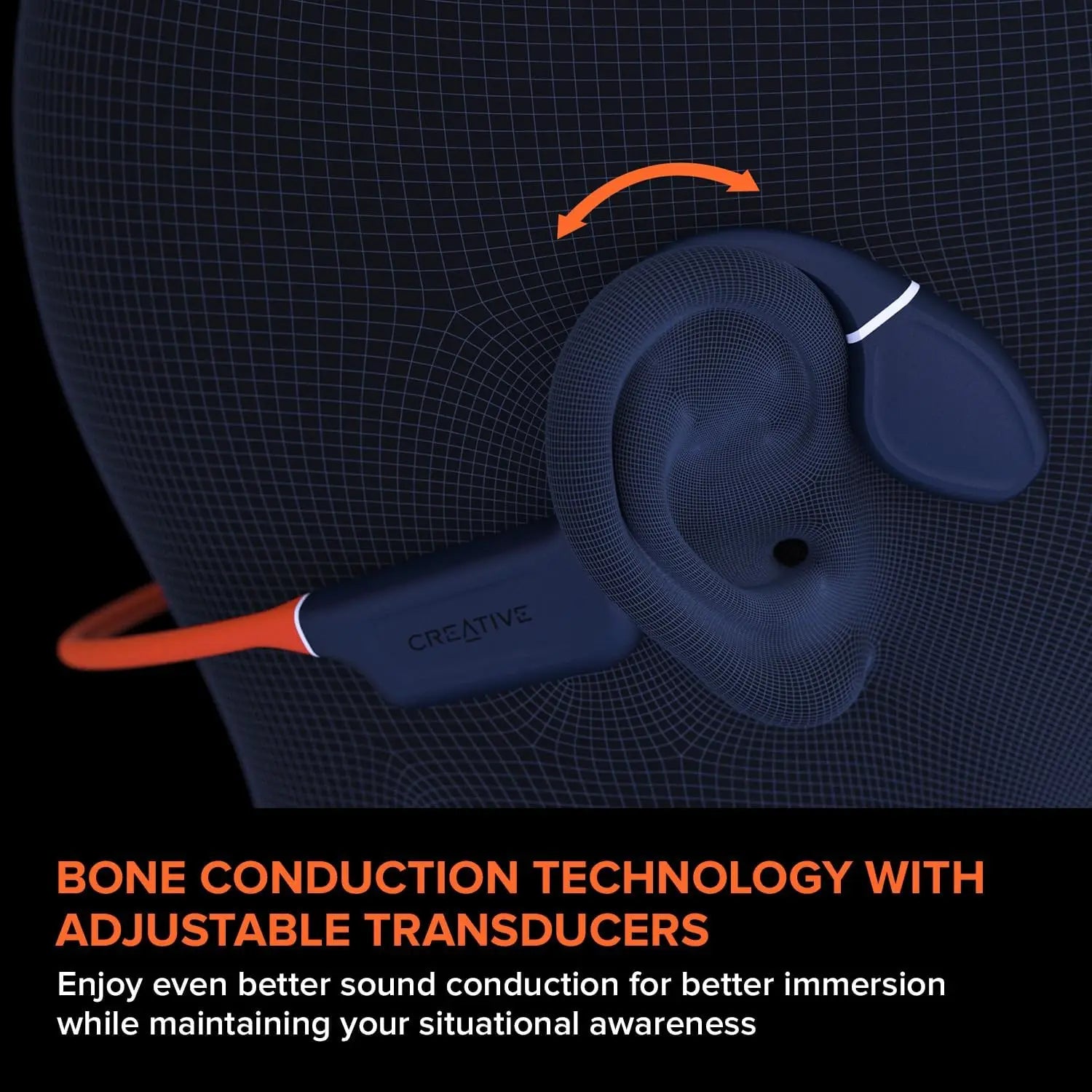 Experience enhanced sound and awareness with Creative Outlier Free Pro+ Wireless Waterproof Bone Conduction Headphones. These headphones feature adjustable transducers and an 8 GB MP3 mic for exceptional wireless convenience and clarity.