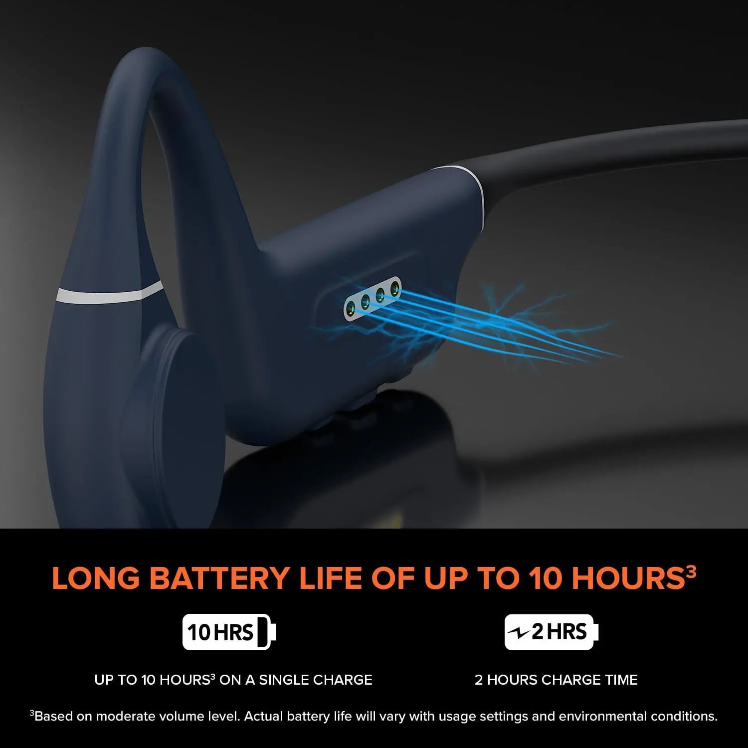 The Creative Outlier Free Pro+ Wireless Waterproof Bone Conduction Headphones feature a 10-hour battery life with a 2-hour recharge, adjustable transducers, and an 8GB MP3 mic for versatile use.