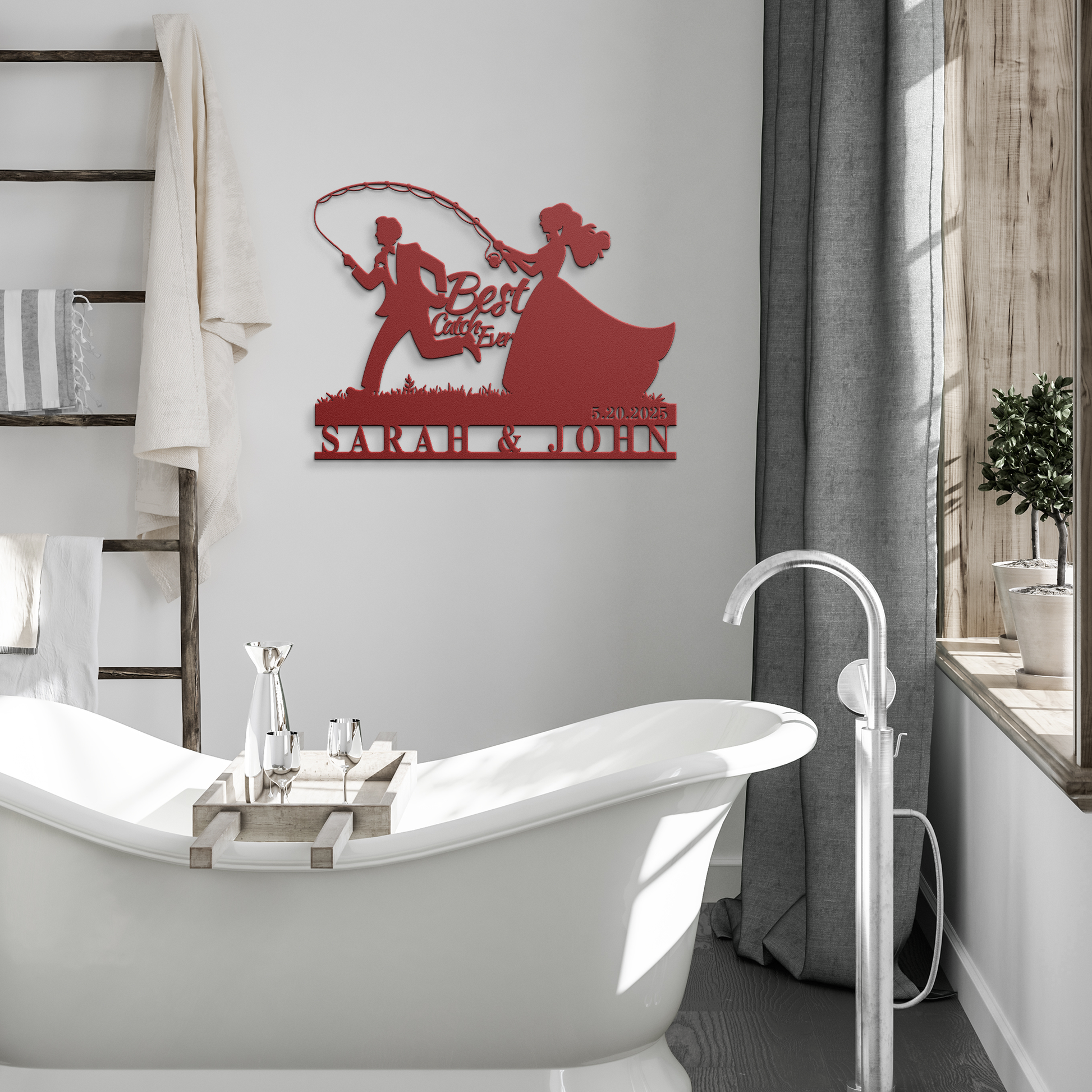Custom_Fishing_Couple_Wedding_Metal_Sign_Red_Modern_Bathroom_Mockup.png