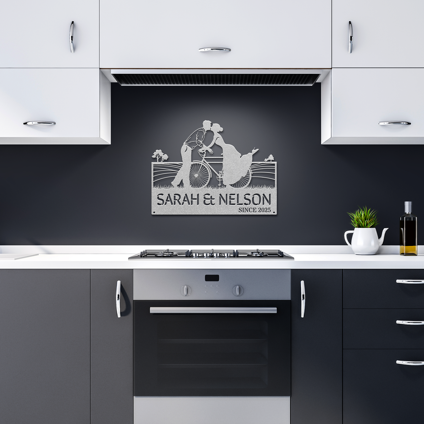 Cycling_Couple_Kissing_Metal_Sign_Silver_Dark_Kitchen_Mockup.png