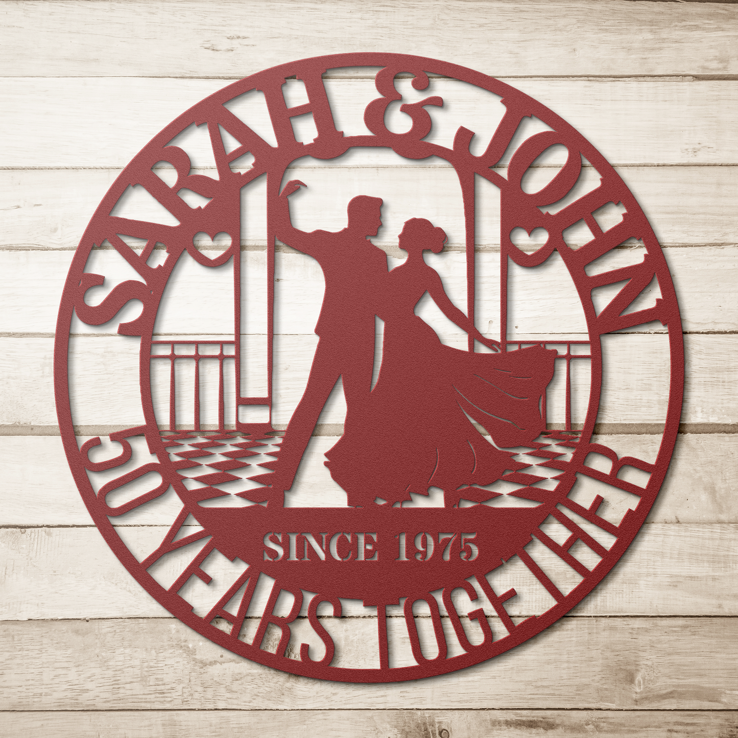 Dancing_Couple_Metal_Sign_Red_Simple_Wood_BKGD_Mockup.png