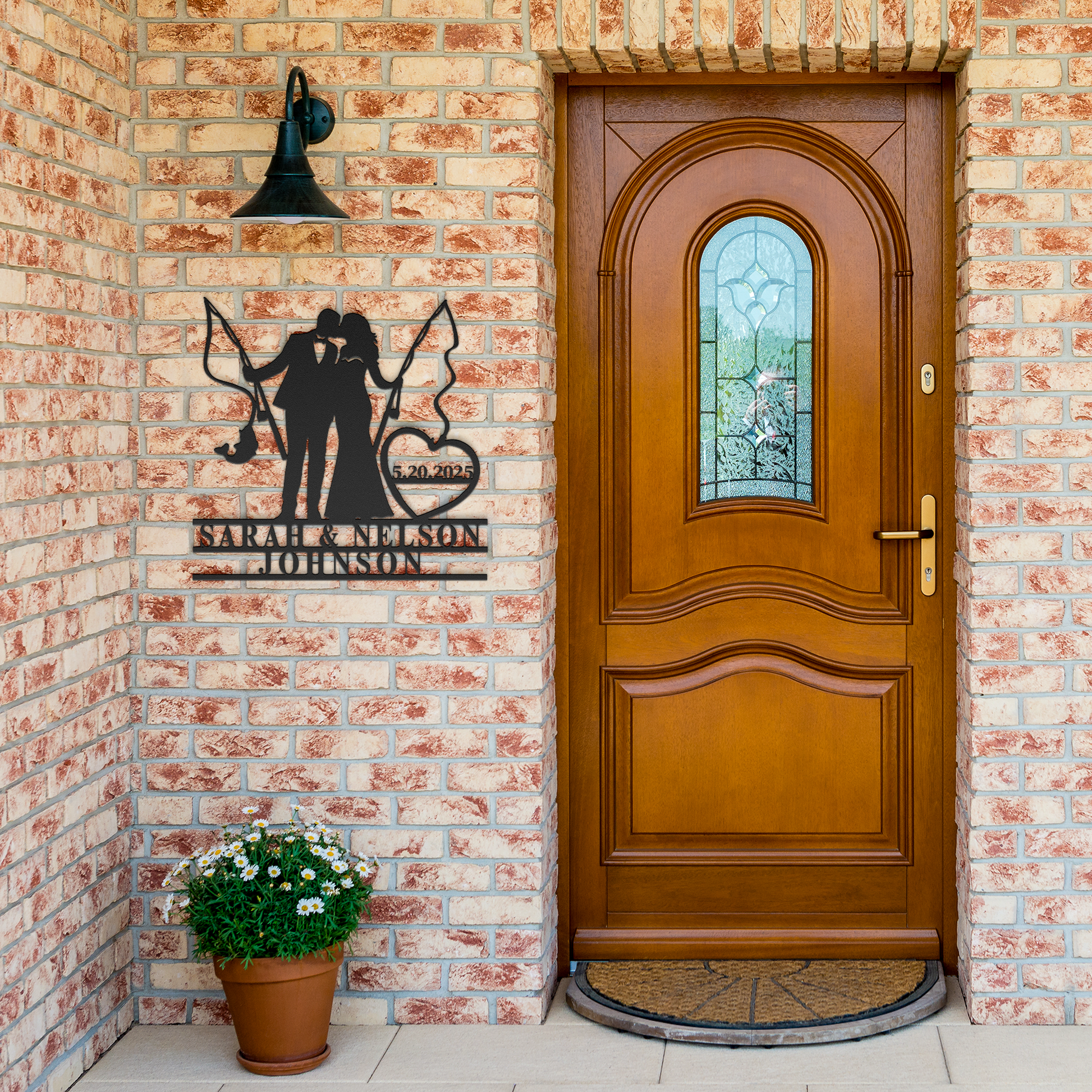 Fishing_Couple_Wedding_Metal_Sign_Black_Brick_Entrance_Mockup.png