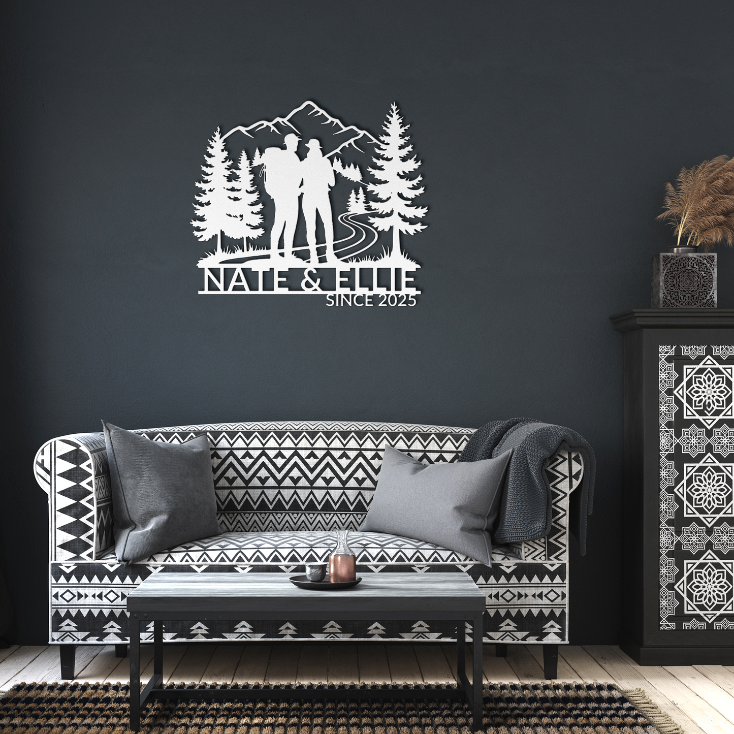 Hiking_Couple_Metal_Wall_Art_White_Dark_Living_Room_Mockup.png