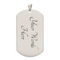 A Who Needs A Super Hero metal dog tag pendant with the placeholder text "your name here" displayed in a script font, perfect for custom engraving from ShineOn Fulfillment.