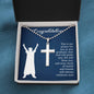 A Prayer For Graduation - Cross Necklace with Ball Chain from ShineOn Fulfillment, featuring a durable stainless steel ball chain, displayed in a gift box with a congratulations message for a graduate.