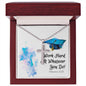 Work Hard - Cross Necklace with Ball Chain by ShineOn Fulfillment in a gift box with an inspirational message and graduation cap illustration.