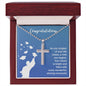 Future Is Bright - Cross Necklace with Ball Chain by ShineOn Fulfillment, featuring a stainless steel ball chain in a wooden gift box, with a "congratulations" message.
