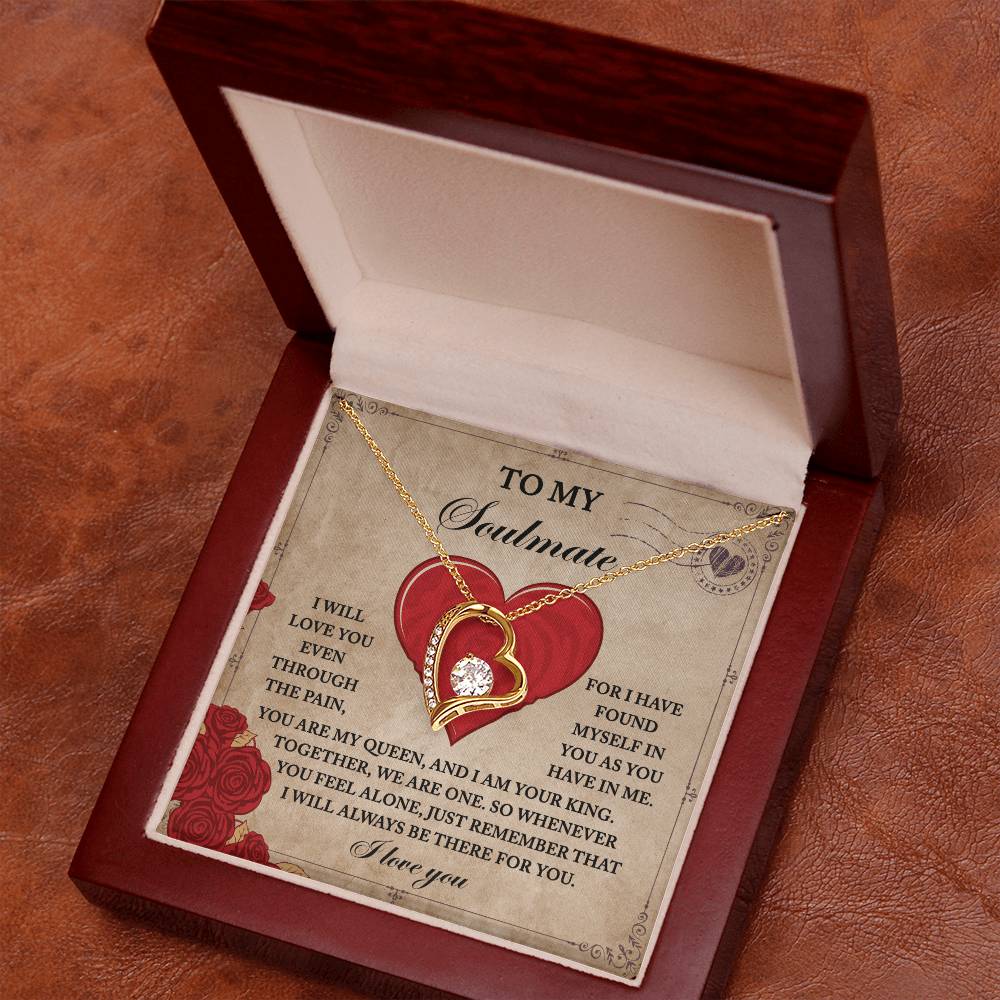 The Soulmate-Found Myself - Forever Love Necklace, featuring sparkling cubic zirconia, is nestled in a wooden box with a heartfelt love note.