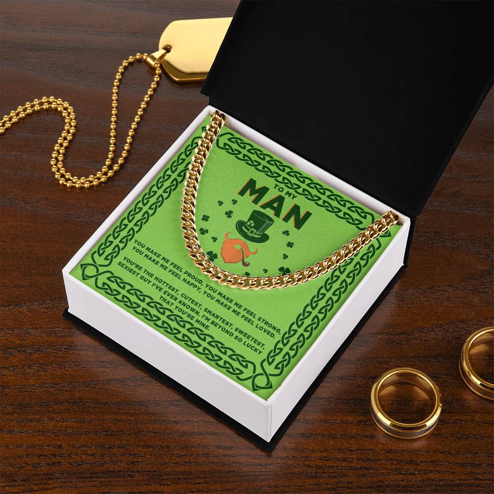St Patrick's Day gift - To My Man, You're Mine - Cuban Link Chain necklace - St Patrick's Day.