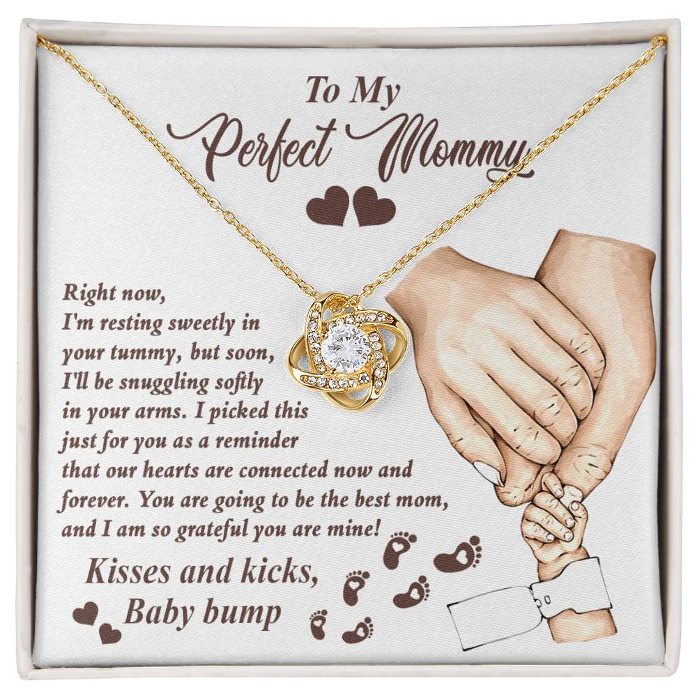 A To Mama To Be, Now And Forever - Love Knot Necklace, a personalized gift with an emotional message for an expectant mother by ShineOn Fulfillment.