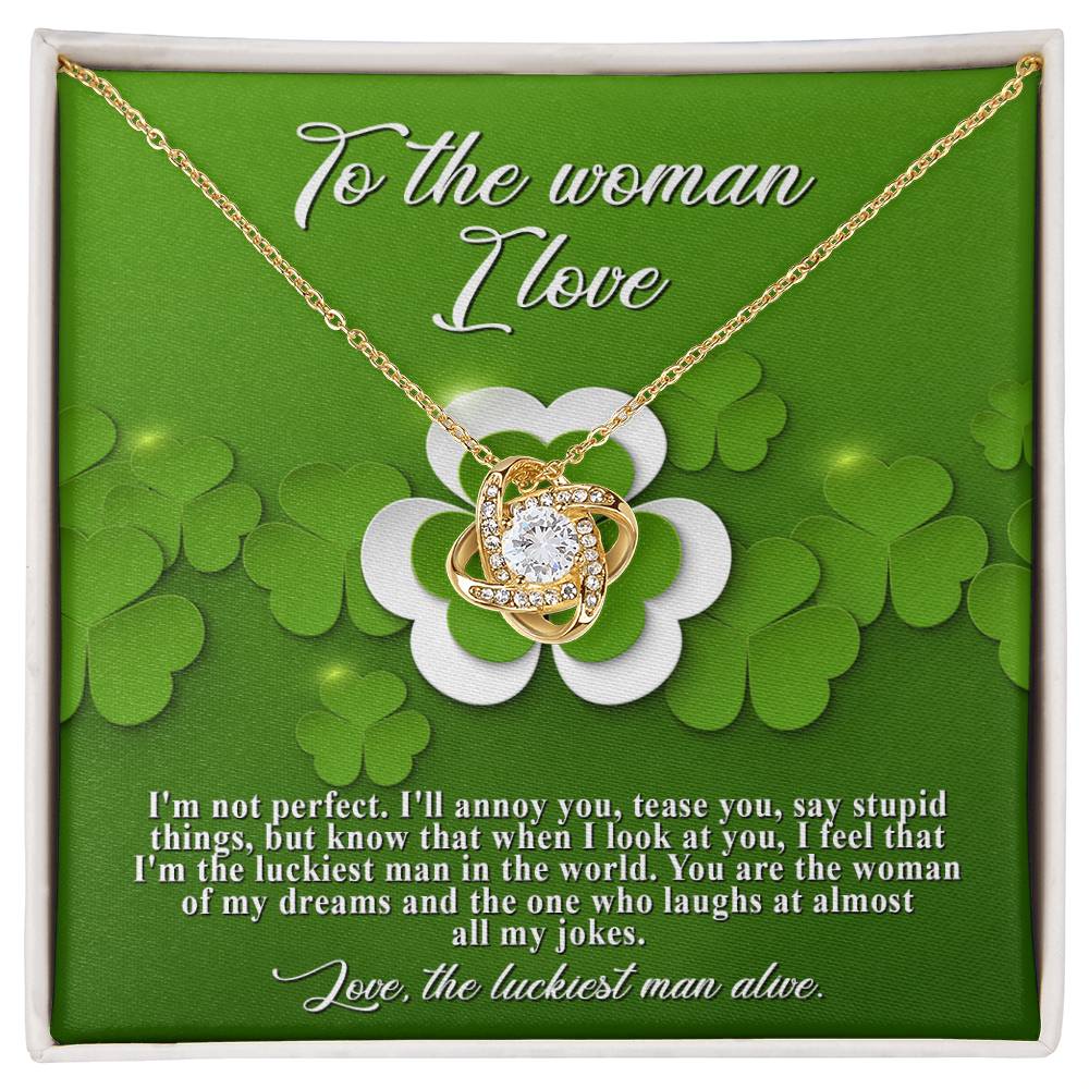 To the woman I love, personalized ShineOn Fulfillment Love Knot Necklace.