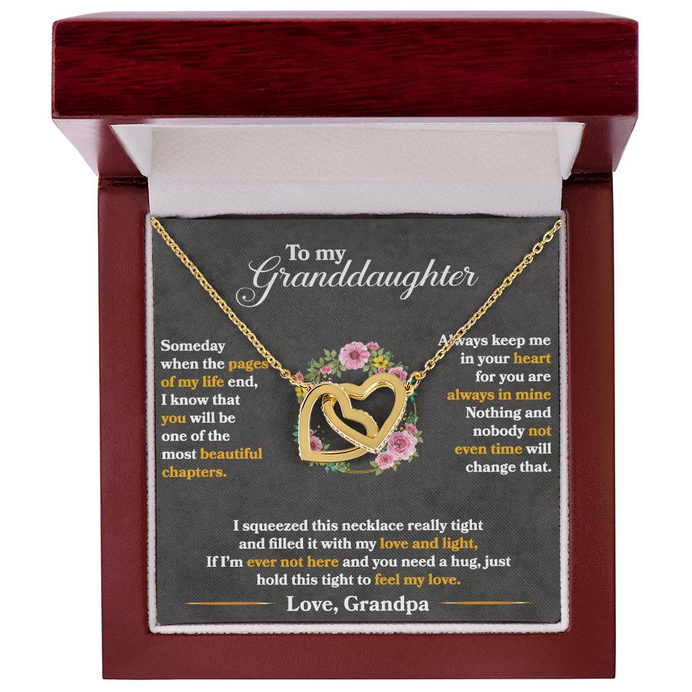 To My Granddaughter, Hold This Tight To Feel My Love - Interlocking Hearts Necklace with floral design and cubic zirconia crystals, presented in a box with a loving message from ShineOn Fulfillment.