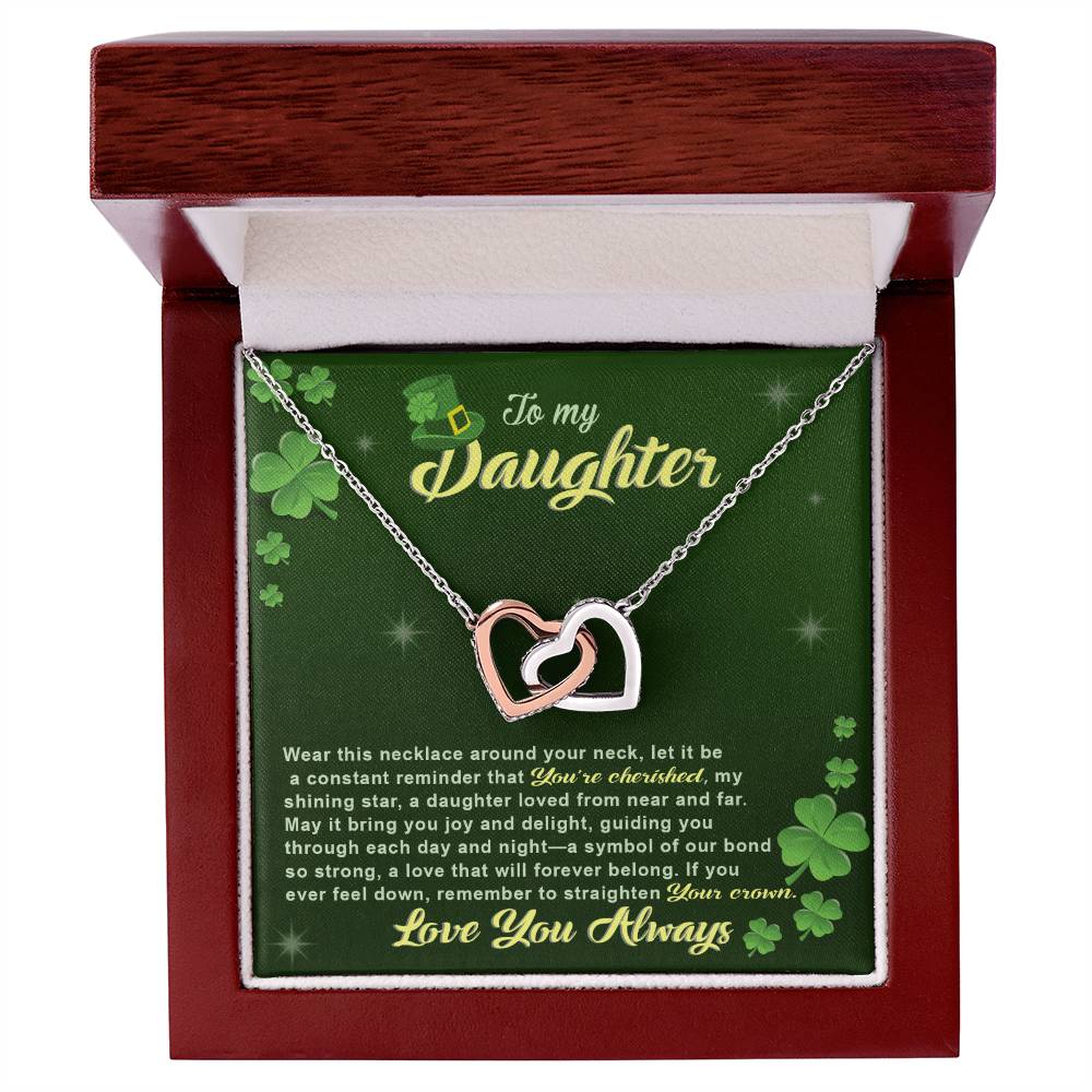 ShineOn Fulfillment To My Daughter-Near And Far - Interlocking Hearts Necklace with cubic zirconia in a gift box.