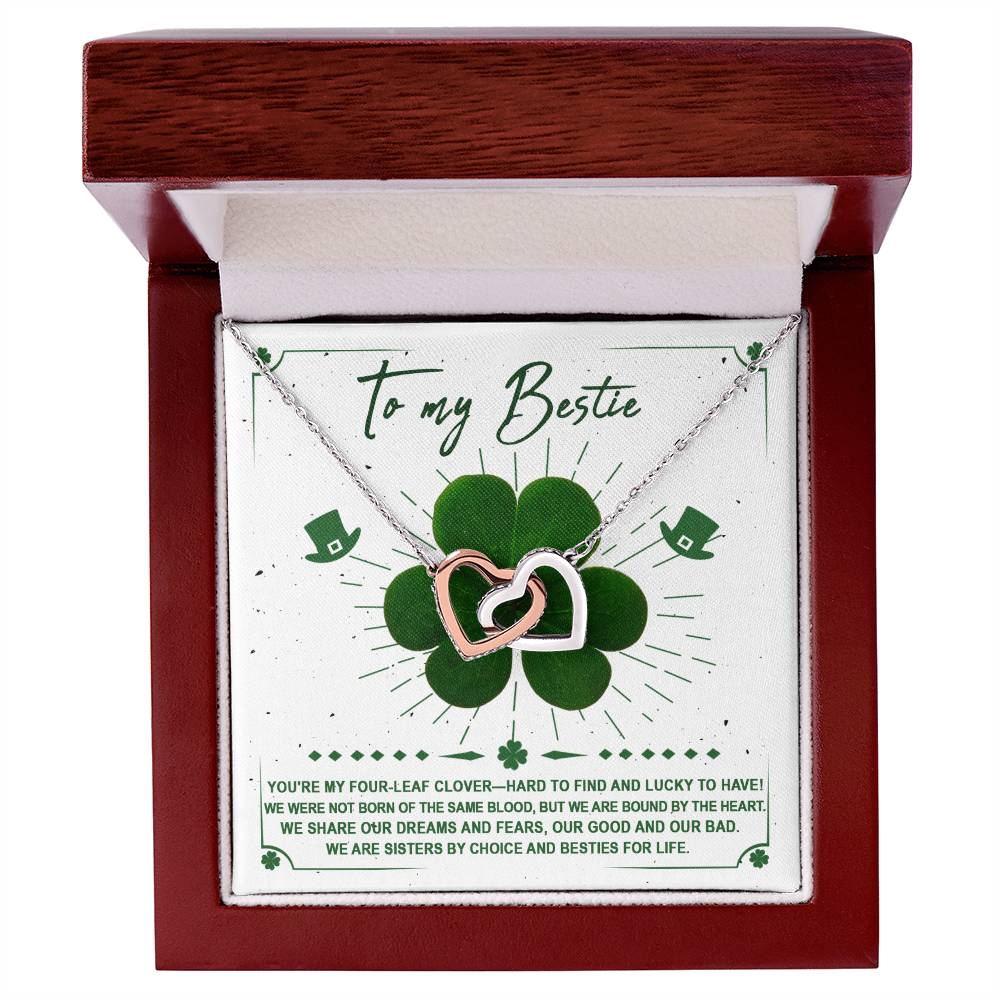 A To My Bestie, Lucky To Have - Interlocking Hearts Necklace with CZ crystals in a wooden box by ShineOn Fulfillment.