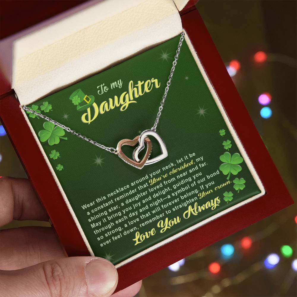 St Patrick's Day love To My Daughter-Near And Far - Interlocking Hearts Necklace gift - St Patrick's Day crystals ShineOn Fulfillment gift - St Patrick's Day.