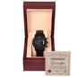 A "To Grandpa, Everything You Do - Metal Chronograph Watch" in a wooden box with a Certificate of Appreciation for "The World’s Greatest Grandpa.
