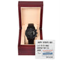 A "To Dad, Tech Support Voucher - Metal Chronograph Watch" in a wooden box with a "Happy Father's Day!" note from the Tech Department to the Finance Department.