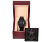 A luxury "To Best Man, Star Of Fame - Metal Chronograph Watch" with a copper dial and black detailing is displayed in a wooden box, featuring a star-shaped plaque above it labeled "Best Man" and "Hollywood Star of Fame.