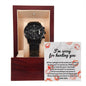The Sorry-Set Things Right - Metal Chronograph Watch with a copper dial is presented in a wooden box, accompanied by a heartfelt note expressing an apology for causing hurt.