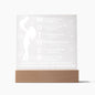 The Mother Acronym Acrylic Plaque features a silhouette of a woman holding a child, heartfelt gratitude lines, and is elegantly mounted on a wooden base. It's an ideal gift from daughter or son for Mother's Day or Mom's birthday.