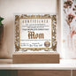 An ornate certificate titled "certificate of achievement" awarding the title of "the world's greatest mom," displayed on an To Mom, Happy Mother's Day-Acrylic - Acrylic Square Plaque.