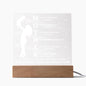 The Mother Acronym Acrylic Plaque displays a mother-child silhouette with "MOTHER" vertically, each letter symbolizing her attributes. This elegant piece is a perfect love symbol and ideal gift for Mother's Day or a birthday from daughter or son, available with an LED option.