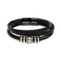 A hand holds a card that reads "To My Grandpa" above a decorative message. Below the card is a black vegan leather bracelet with metal accents in a white box—an ideal engraved gift for any special man, the "To Grandpa, Thank You - Love You Forever Bracelet.