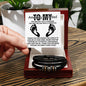 Sentence with product name: Gift box containing a To Stepdad, Care For Me - Love You Forever Bracelet and a card reading "amazing stepdad - you are not just a stepdad, you are the dad who stepped up.
