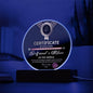 A high quality acrylic To Girlfriend's Mom, Certificate Of Excellence - Acrylic Circle Plaque awarded to "Girlfriend's Mom," thanking her for sharing her daughter and welcoming someone into the family, dated May 2, 2024