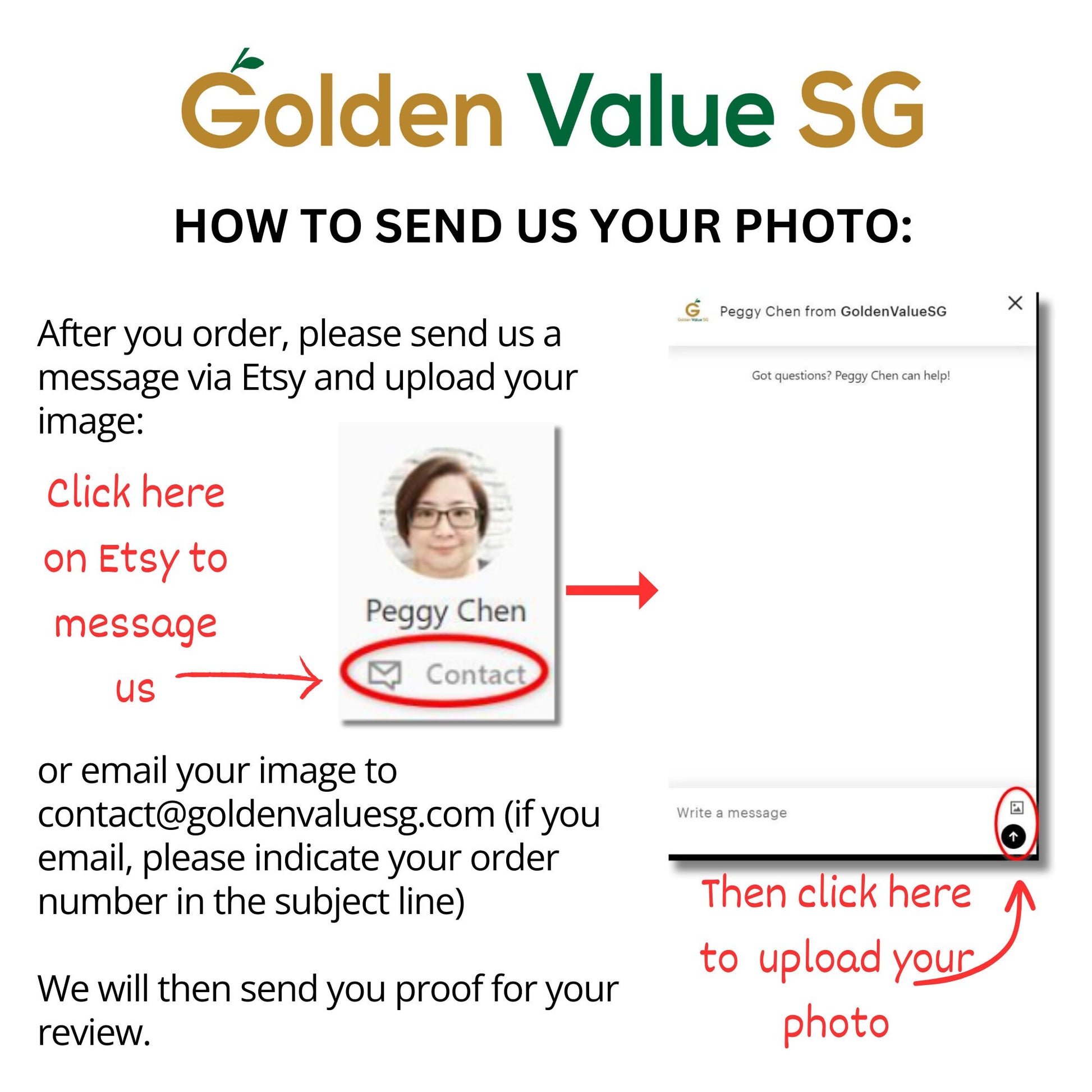 To get a personalized keepsake from Golden Value SG, message via Etsy by clicking "Contact" or email your photo. Use the mock-up example to upload your image for the Custom Photo Pendant Necklace with Message Card for your cycling partner, perfect as a cyclist gift for her.