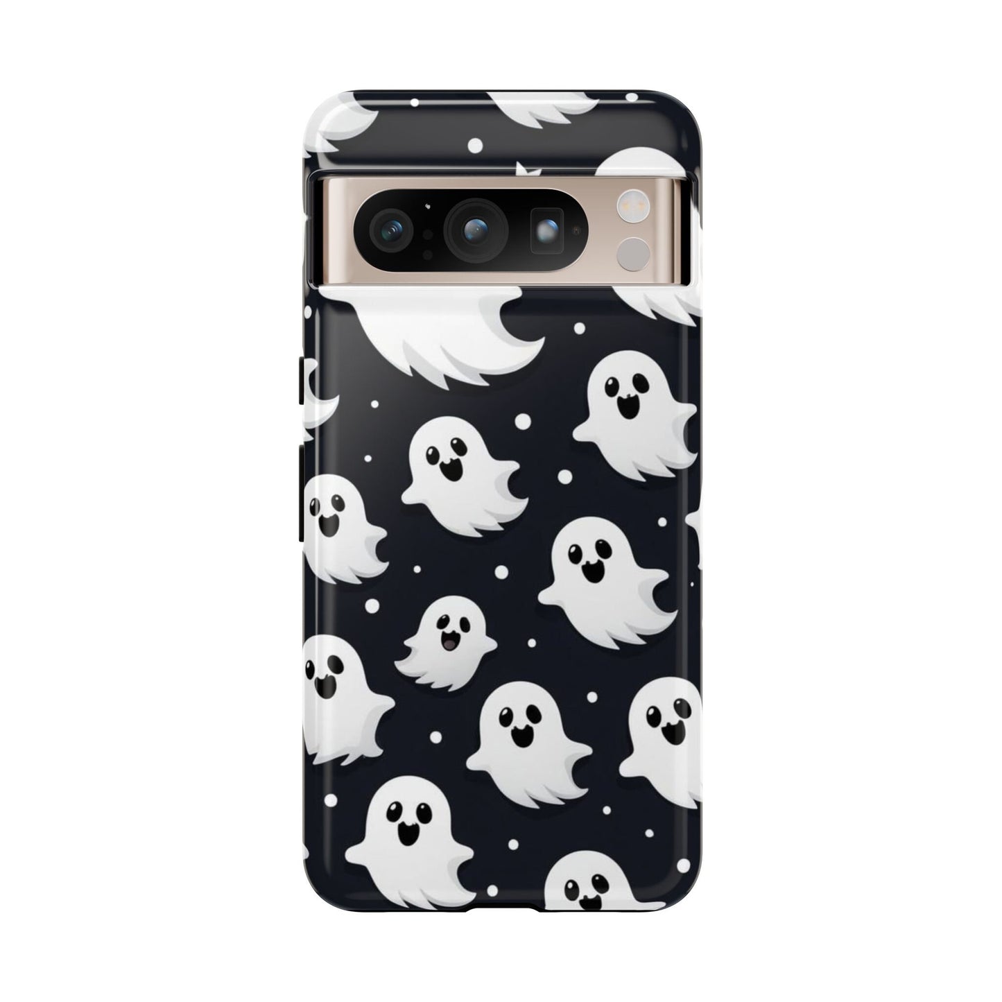 The Cute Little Ghosts Phone Case, ideal as a Happy Halloween gift for any Halloween lover, features a black background with charming white cartoon ghosts. It’s not only fashionable but also provides strong protection for your iPhone 15, 14, 13, Samsung Galaxy, or Pixel device, keeping it safe and festive all season.