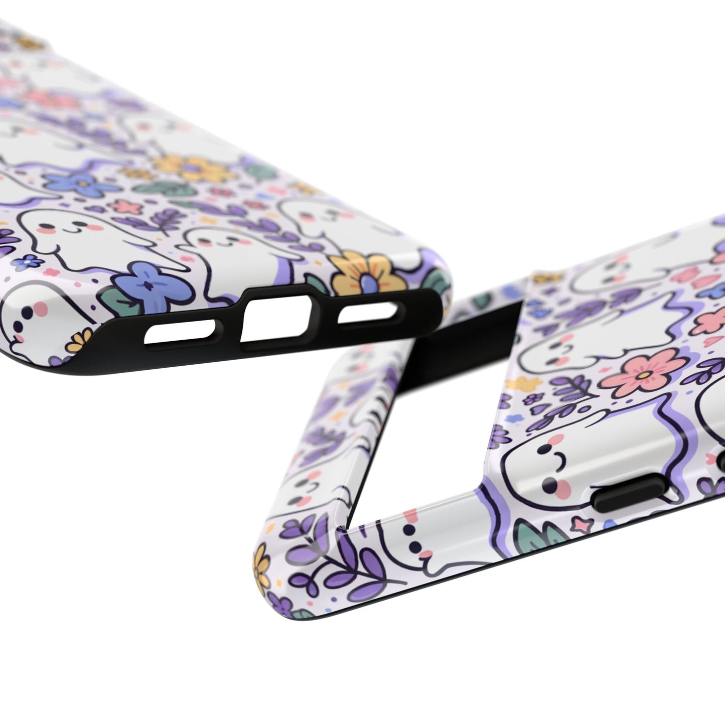 The "Cute Ghosts And Flowers Phone Case" is perfect for bringing whimsy to your style with its colorful cartoon designs of ghosts and flowers. Whether you're getting ready for Halloween or just enjoy a playful vibe, this cute ghost floral cover, compatible with iPhone 15, 14, 13, Samsung Galaxy, and Pixel models, offers a charming and fun accessory choice for any Halloween lover.