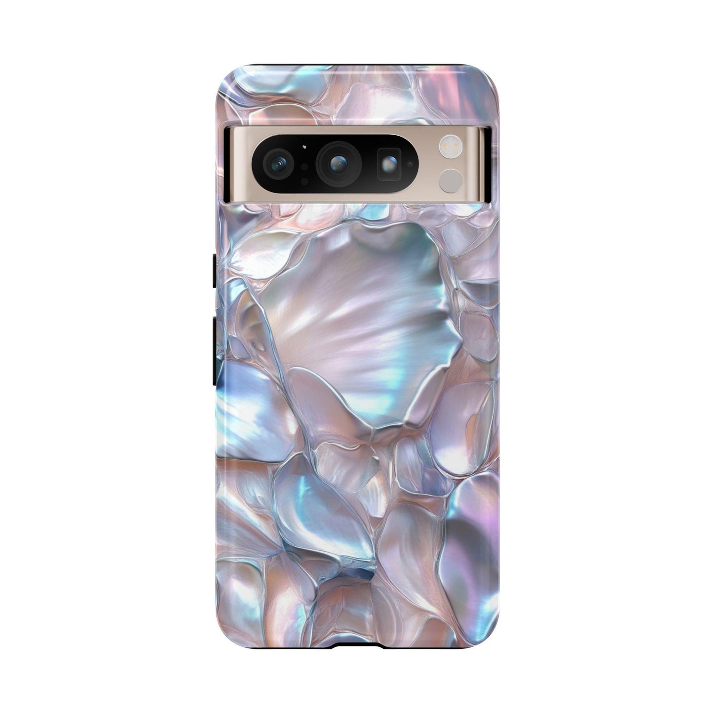 The June Birthstone Mother of Pearl Phone Case for iPhone 15 features a pearlescent design with abstract swirl patterns, capturing the elegance of a June birthstone.