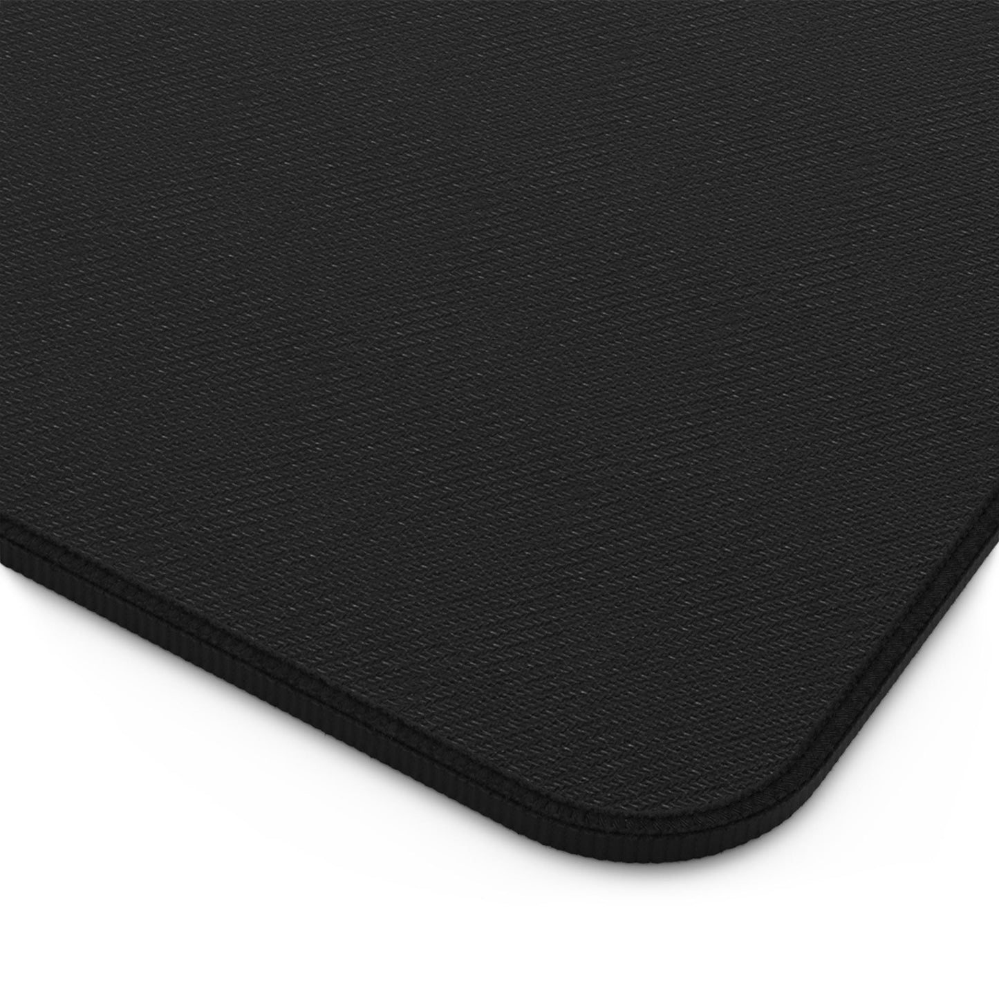 Close-up of the Personalized Dark Floral Desk Mat, a botanical mouse pad featuring textured black material adorned with delicate wildflower poppy accents and rounded corners on a pristine white background.