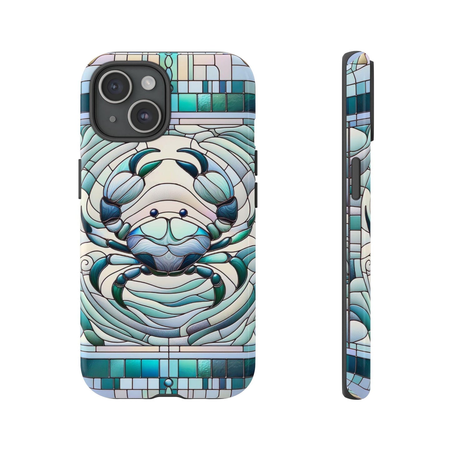Zodiac Cancer Faux Stained Glass Mosaic Phone Case - Astrology Celestial Horoscope Design for iPhone, Samsung & Pixel