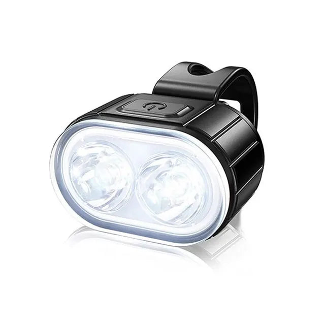 Two Cycling Taillight Headlight Bicycle Lights, one white and one red, displayed with charging cables and mounting straps.