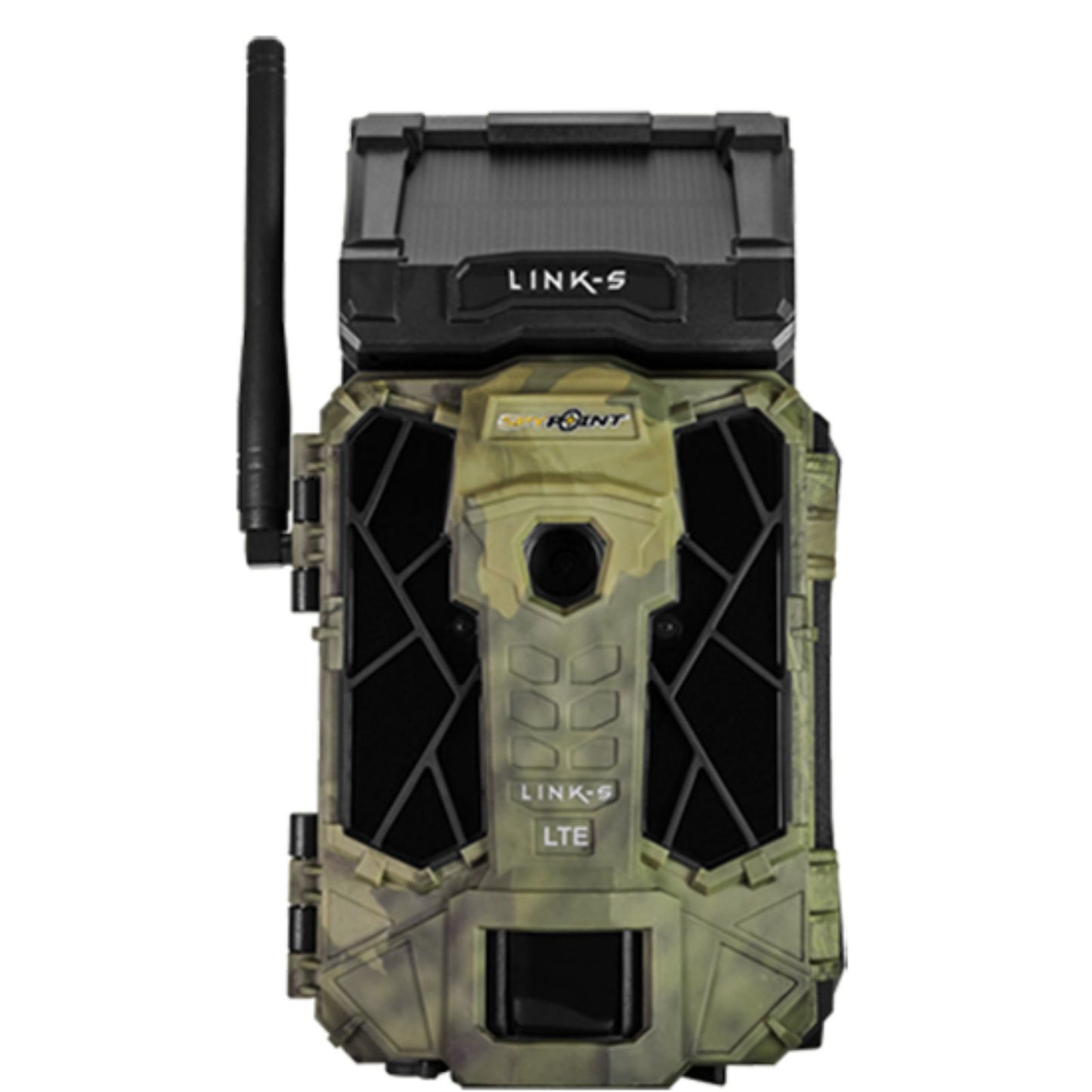 A Spypoint LINK-S-DARK Solar Dark Cellular Trail Camera ATT with a wireless transmitter. (Brand Name: MerchMixer)
