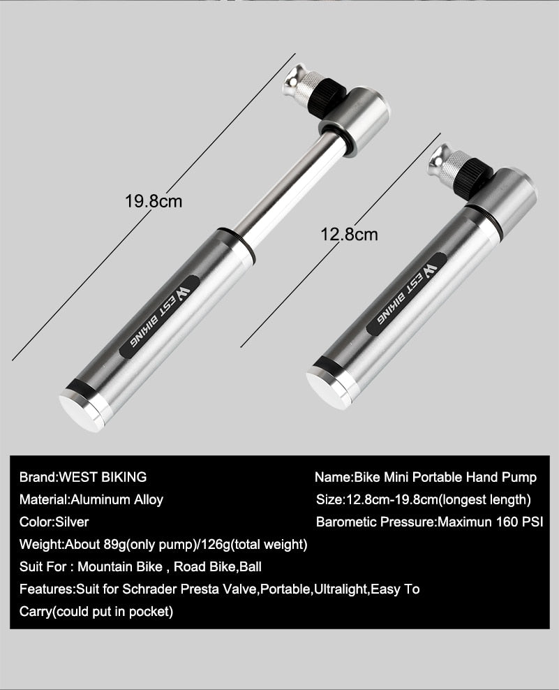 89G Portable 160 PSI High Pressure Mini Bicycle Pump - Golden Value SG