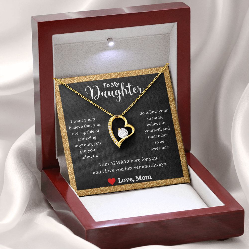 A ShineOn Fulfillment I Love You Forever And Always Forever Love Necklace - For Daughter From Mom with a message on it.