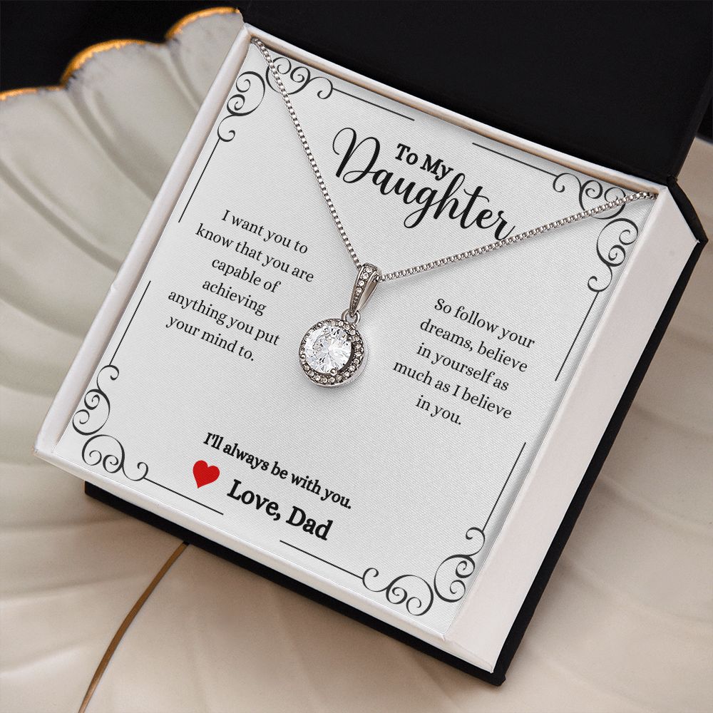 A ShineOn Fulfillment gift box with an "I Will Always Be With You Eternal Hope Necklace- Gift for Daughter from Dad" and a poem on it.
