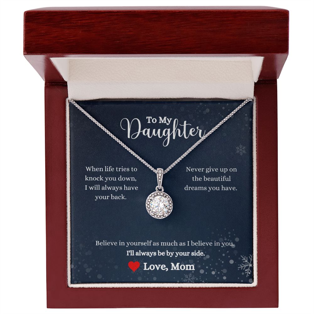 A ShineOn Fulfillment gift box with the "I'll Always Be By Your Side Eternal Hope Necklace- Gift for Daughter from Mom" that reads, i love you daughter.