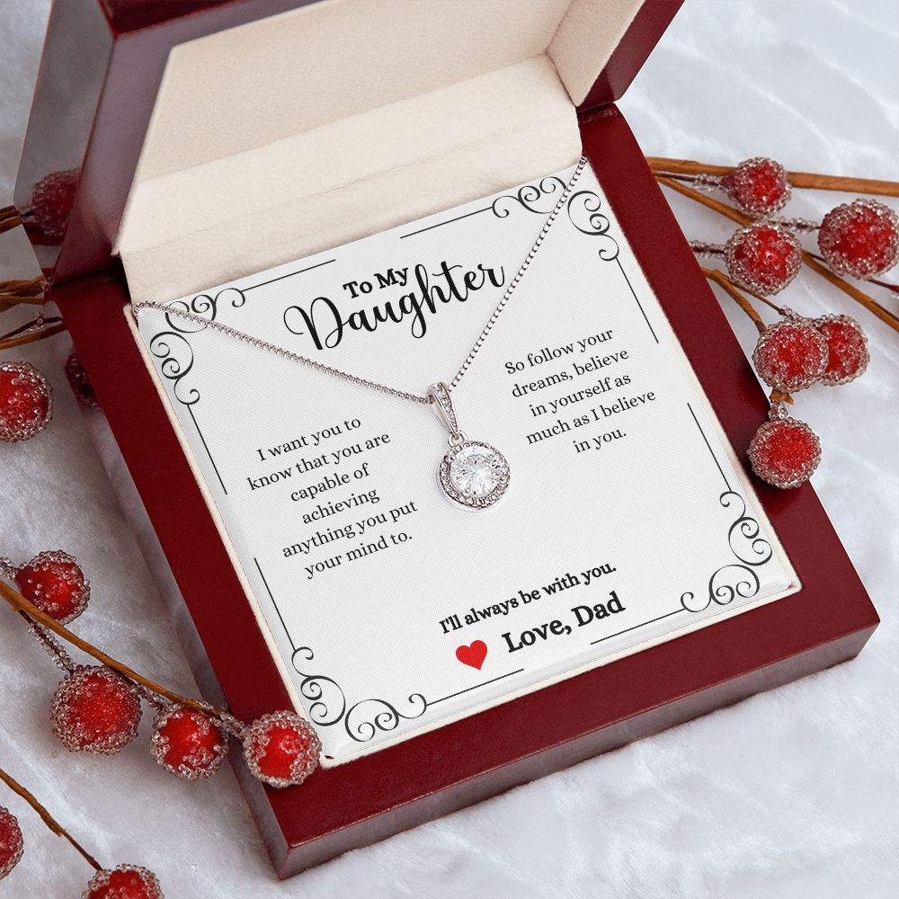 A ShineOn Fulfillment gift box with an "I Will Always Be With You Eternal Hope Necklace- Gift for Daughter from Dad" necklace and a gift card.