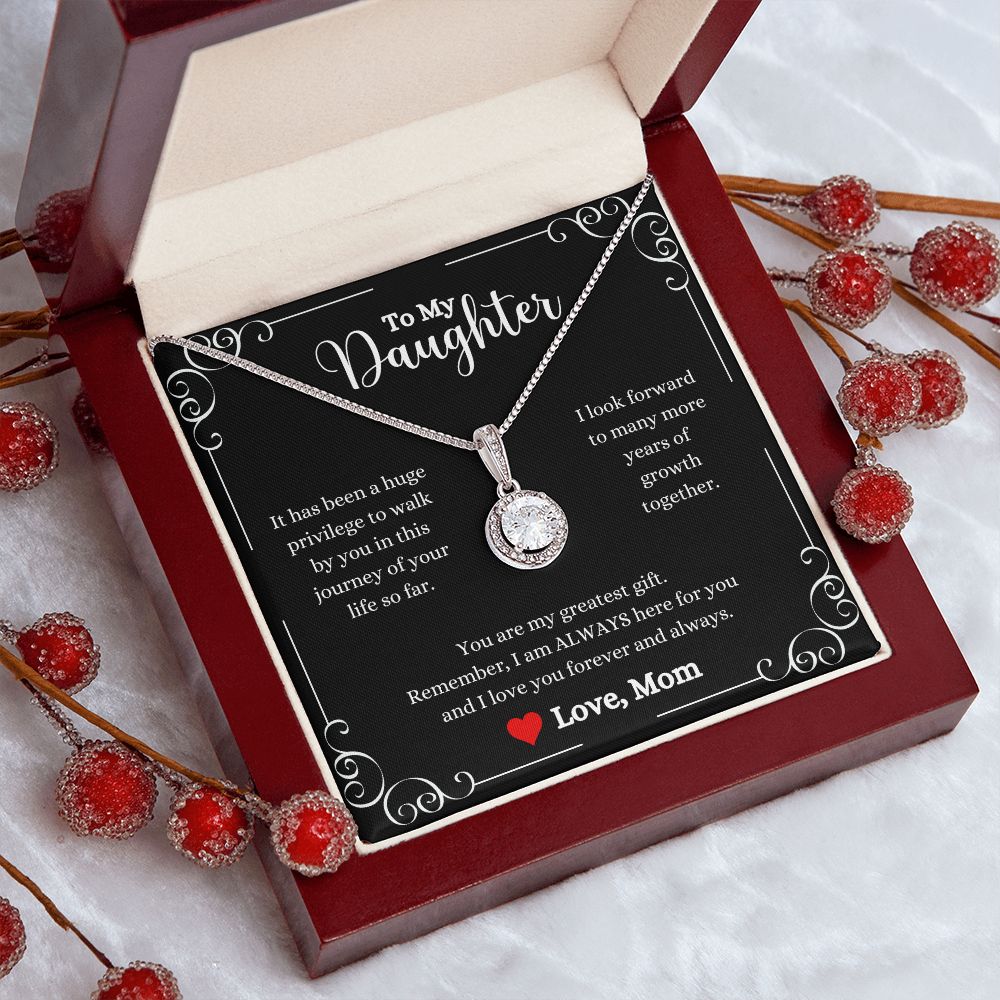 A ShineOn Fulfillment gift box with an I Love You Forever And Always Eternal Hope Necklace - Gift for Daughter from Mom with a message on it.