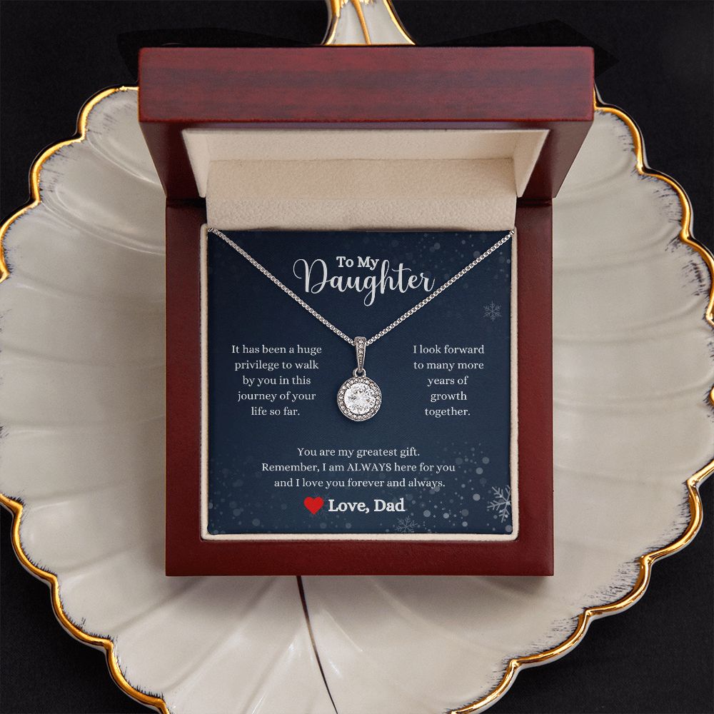 A ShineOn Fulfillment gift box with the "I Love You Forever And Always Eternal Hope Necklace - Gift for Daughter from Dad" necklace on it.