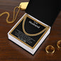 A gift box with a Filled With Love And Light Cuban Link Necklace - For Husband from Wife chain and a gold ring. (Brand: ShineOn Fulfillment)