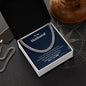 A gift box with an "I'm So Truly Grateful Cuban Link Necklace - For Husband from Wife" necklace and a watch on it, from the ShineOn Fulfillment brand.