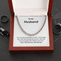 A gift box with the You Are The Best Thing In My Life Cuban Link Necklace for Husband from Wife and a ring on it, from ShineOn Fulfillment.