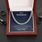 A ShineOn Fulfillment gift box with an I'm So Truly Grateful Cuban Link Necklace - For Husband from Wife and a ring on it.