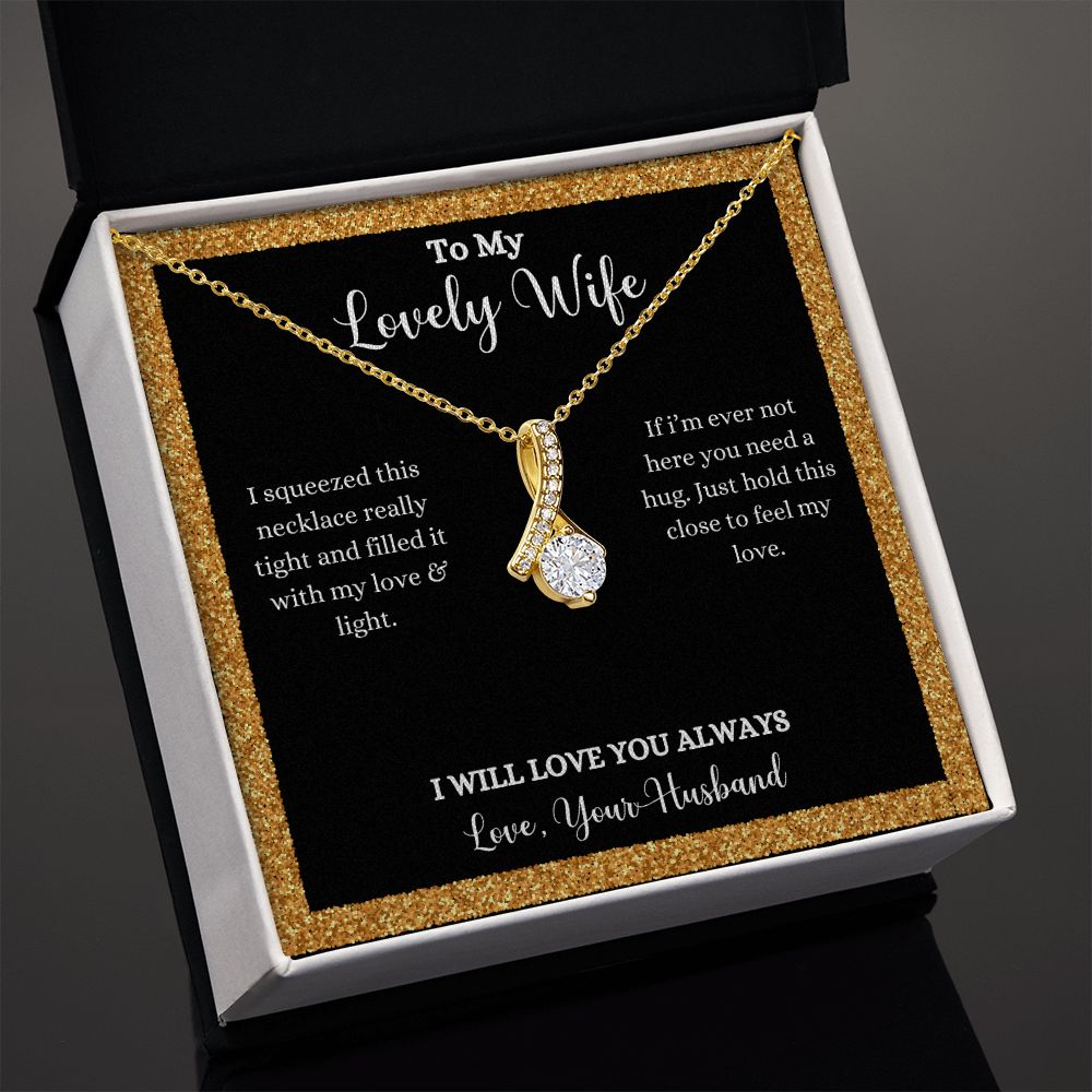 A ShineOn Fulfillment gift box with the I Love You Alluring Beauty Necklace - Gift for Wife from Husband that says to my lucky wife.