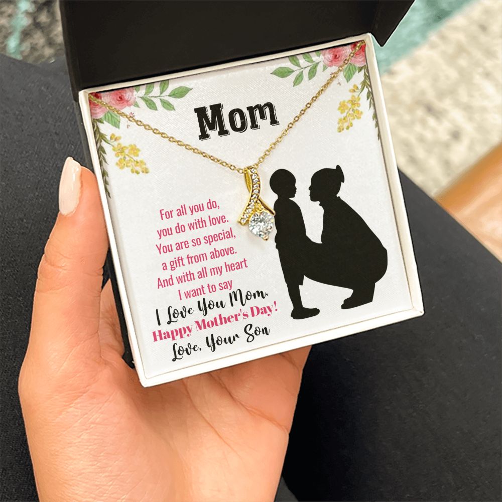 A gift box with the To My Mom From Son - Happy Mother's Day - Alluring Beauty Necklace by ShineOn Fulfillment.